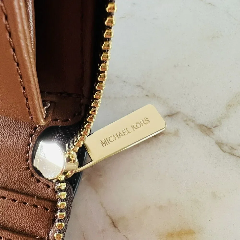 MICHAEL KORS Jet Set Travel Brown Leather Large Continental Zip Wallet Wristlet